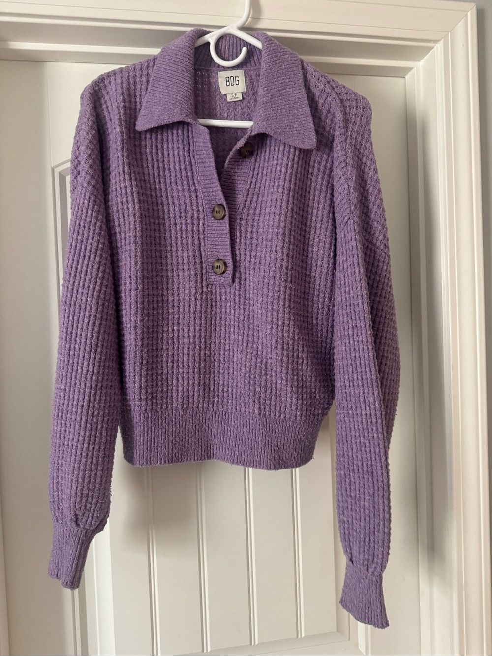 BDG Lavender Collared Waffle-Knit Pullover Sweater